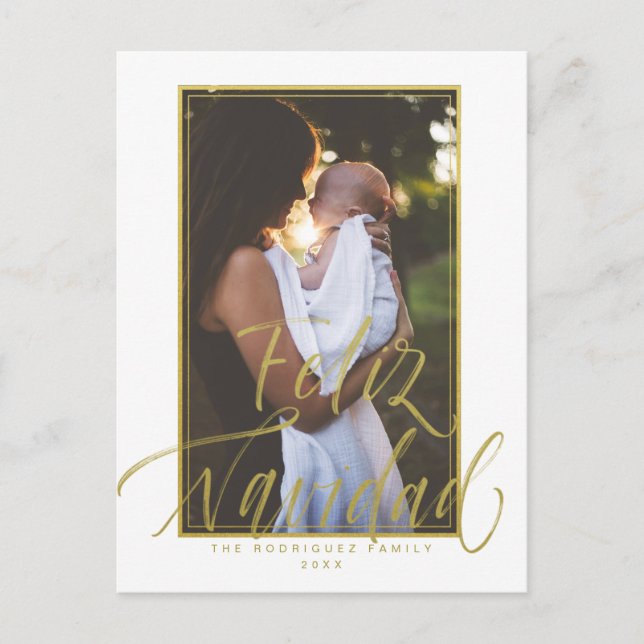 Feliz Navidad White Photo Christmas Postcard (Front)