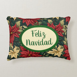Feliz Navidad William Morris Style Poinsettia Accent Pillow