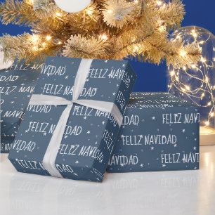Feliz Navidad with Stars On Blue Wrapping Paper