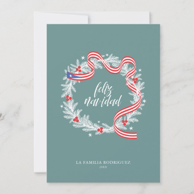 Feliz Navidad Wreath Photo Flat Holiday Card (Front)