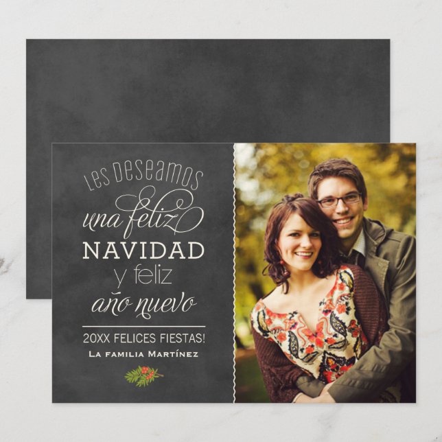 Feliz Navidad y Año Nuevo Deseos | Negro Pizarra Invitation (Front/Back)