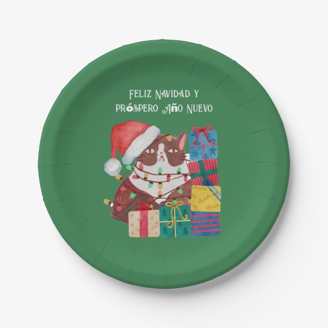 Feliz Navidad y próspero Año Nuevo, Christmas Paper Plates (Front)