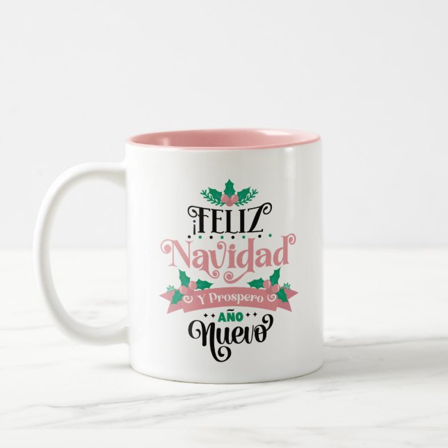 Feliz navidad y prospero ano nuevo christmas Two-Tone coffee mug (Left)