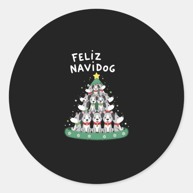 Feliz Navidog Christmas Dog T-Shirt, Funny Cute Xm Classic Round Sticker (Front)