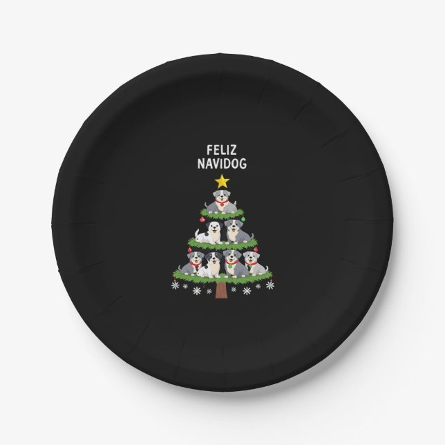 Feliz Navidog Christmas Dog T-Shirt, Funny Cute Xm Paper Plates (Front)