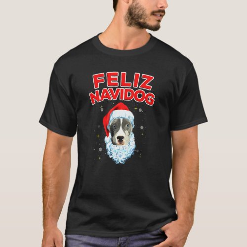 Feliz Navidog Christmas Pitbull Dog With Beard San T_Shirt
