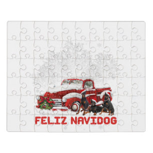 Feliz Navidog Doberman Christmas Red Truck Jigsaw Puzzle