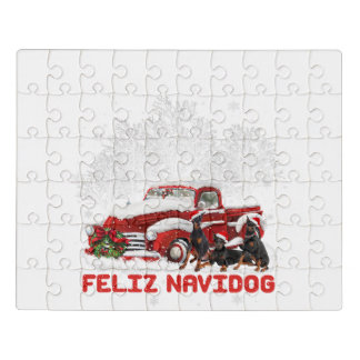 Feliz Navidog Doberman Christmas Red Truck Jigsaw Puzzle