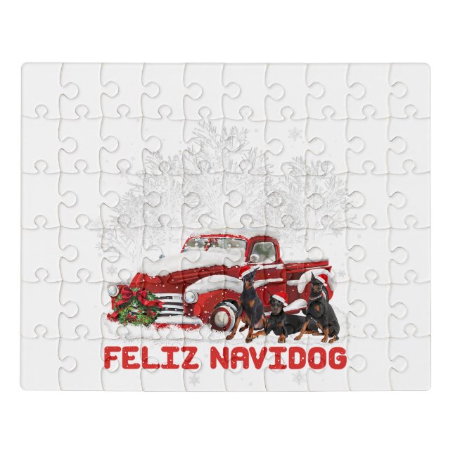 Feliz Navidog Doberman Christmas Red Truck Jigsaw Puzzle (Puzzle Horizontal)