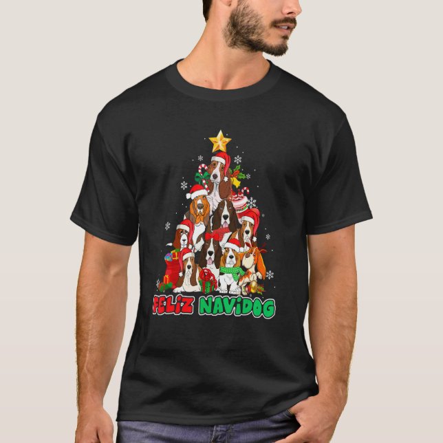 Feliz Navidog Feliz Navidad Christmas Basset Hound T-Shirt (Front)