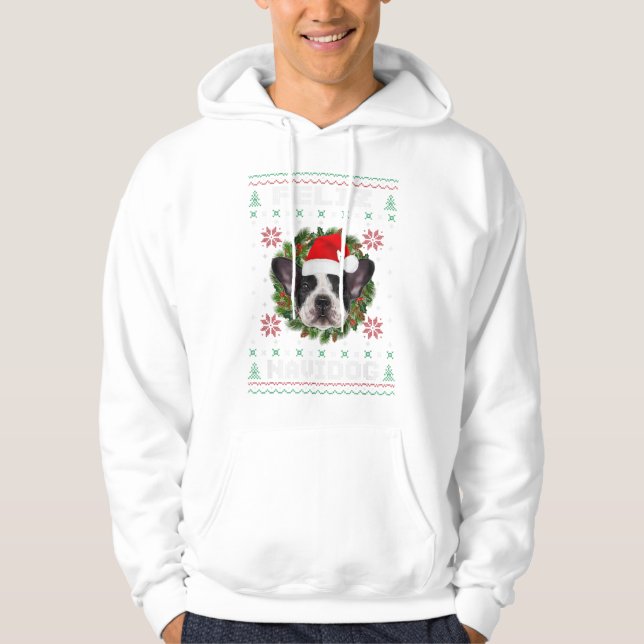 Feliz Navidog French Bulldog Dog Santa Hoodie (Front)