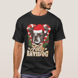 Feliz Navidog French Bulldog With Santa Claus Hat T-Shirt
