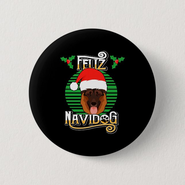 Feliz Navidog German Shepherd Dog Holiday Merry Ch Button (Front)