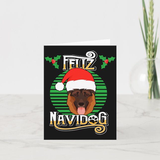 Feliz Navidog German Shepherd Dog Holiday Merry Ch Card (Front)