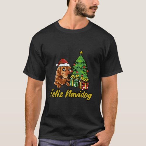 Feliz Navidog Golden Retriever Santa Hat Christmas T_Shirt