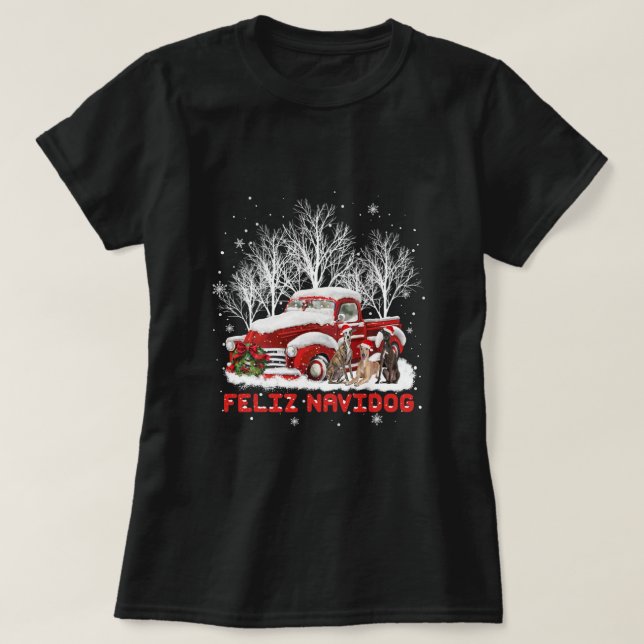 Feliz Navidog Greyhound Christmas Dog Lovers T-Shirt (Design Front)