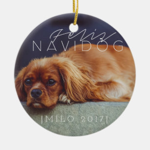 Feliz Navidog   Holiday Photo Ceramic Ornament