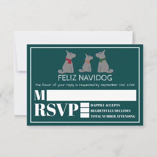 Feliz Navidog, Spanish Christmas Party RSVP (Front)