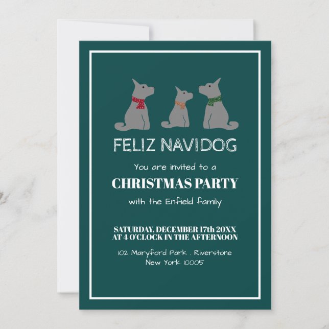 Feliz Navidog, Spanish Style Christmas Invitation (Front)
