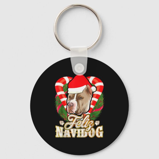 Feliz Navidog Tbull With Santa Claus Hat Ttie Chri Keychain (Front)
