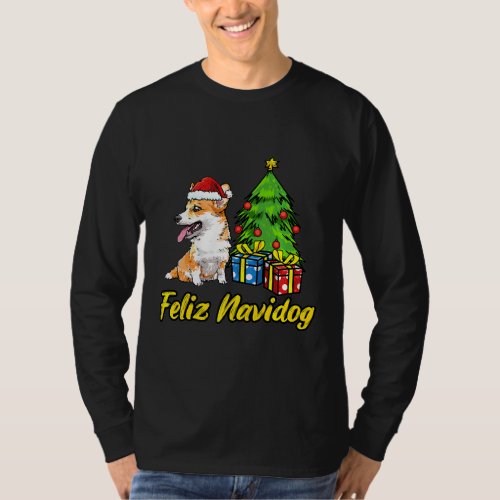 Feliz Navidog Welsh Corgi Santa Hat Christmas T_Shirt