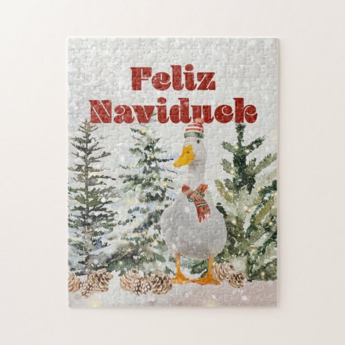Feliz Naviduck Watercolor Duck Jigsaw Puzzle