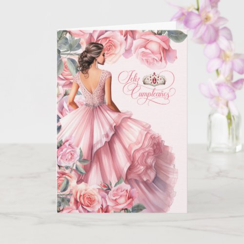 Feliz Quinceanera 15th Birthday Blush Pink Roses Card