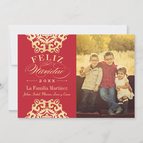 Feliz Tarjeta de la Photo by Navidad en Rojo y Oro Holiday Card