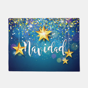 Felize Navidad Gold Stars Christmas Doormat