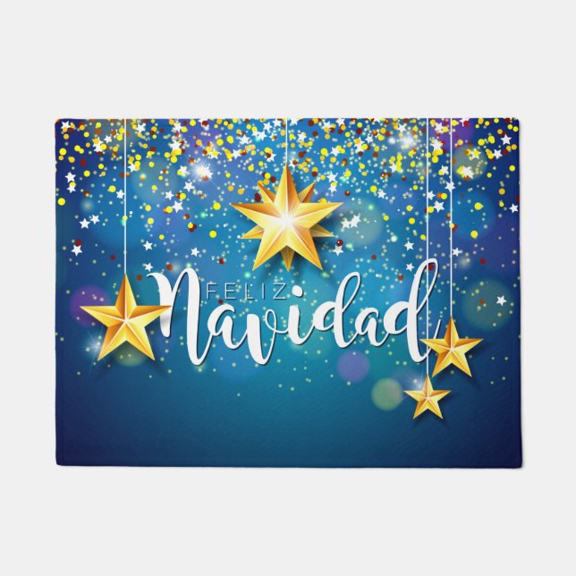 Felize Navidad Gold Stars Christmas Doormat (Front)