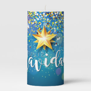 Felize Navidad Gold Stars Christmas Medium Pillar Candle