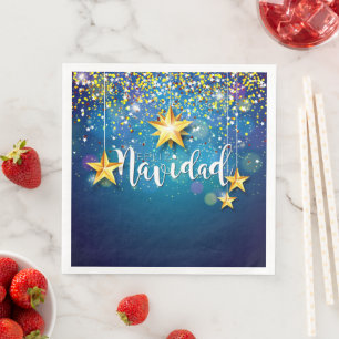 Felize Navidad Gold Stars Christmas Paper Dinner Napkins