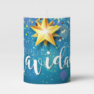 Felize Navidad Gold Stars Christmas Short Pillar Candle