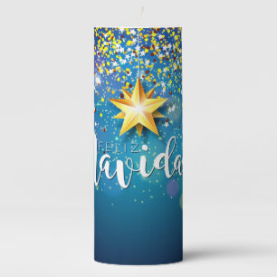 Felize Navidad Gold Stars Christmas Tall Pillar Candle