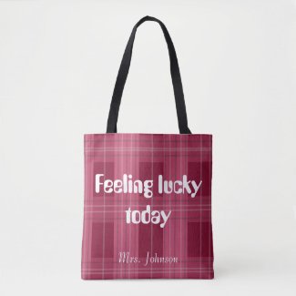 Felling lucky today maroon checks pattern Tote Bag