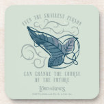 Fellowship Elven Brooch Quote Graphic Beverage Coaster<br><div class="desc">Celebrate the Fellowship with this elegant, Lord of the Rings™ Elven brooch design. Featuring a beautifully detailed leaf carried on swirling Elvish vines, the artwork symbolizes the connection between those entrusted with the protection of Middle-Earth™. The meaningful quote, “Even the smallest person can change the course of the future, ”...</div>