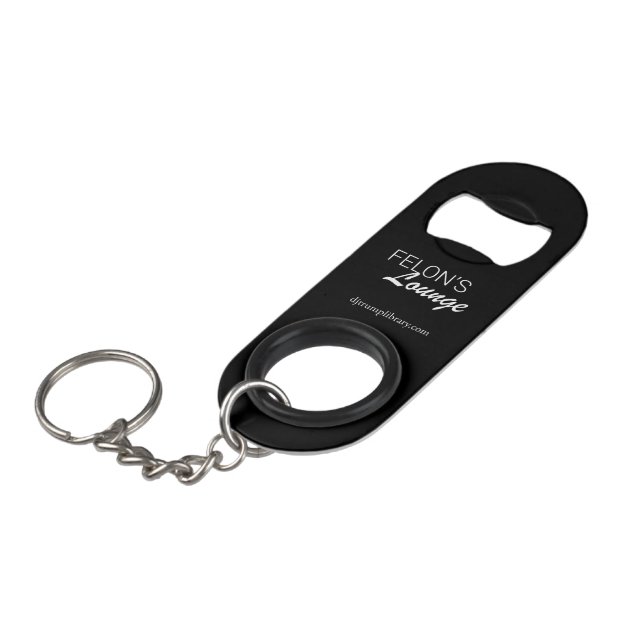 "Felon's Lounge" Keychain Bottle Opener (Front Angled)