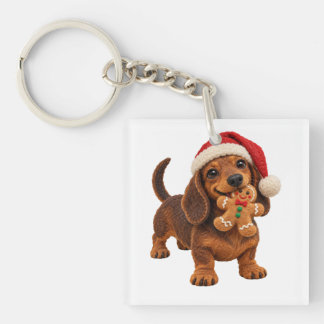 Felt Dachshund Christmas Puppy with Gingerbread Keychain