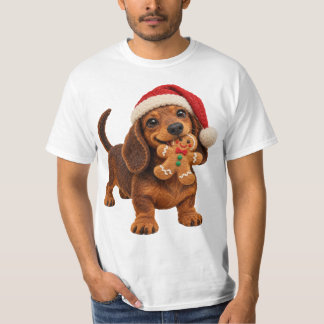 Felt Dachshund Christmas Puppy with Gingerbread T-Shirt