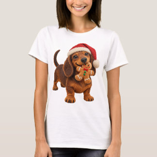 Felt Dachshund Christmas Puppy with Gingerbread T-Shirt