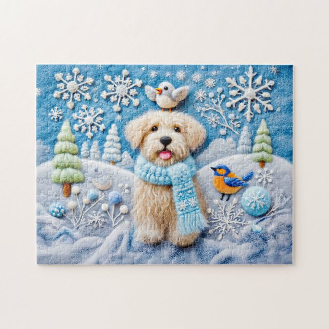 Felt Dog in Snowy Winter Scene Jigsaw Puzzle (Horizontal)