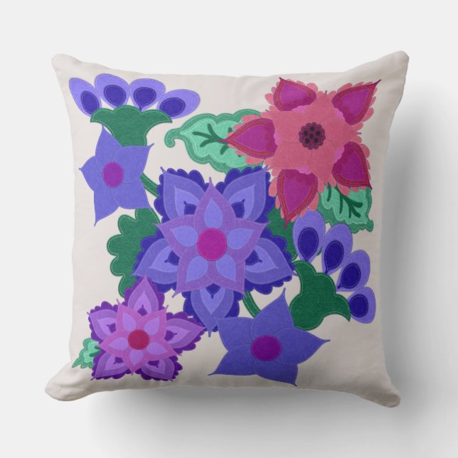 Felt Florals | Boho Chic Style Throw Pillow (Front)