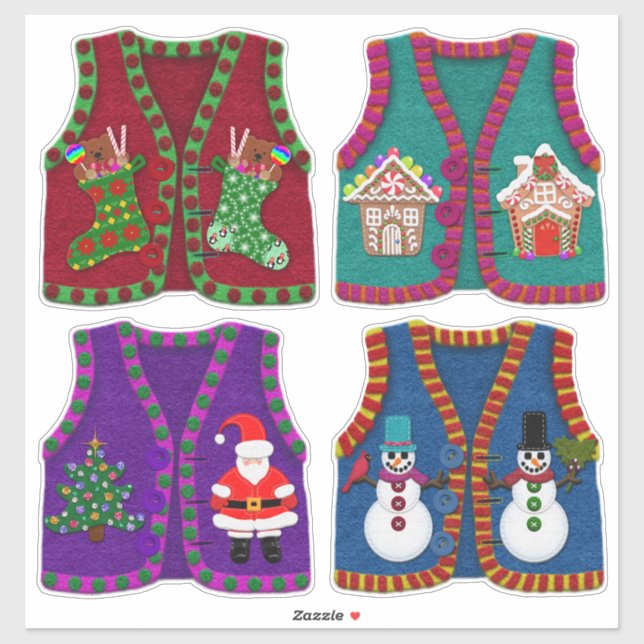 Felt Look Adorable Christmas Tacky Vests Sticker (Sheet)