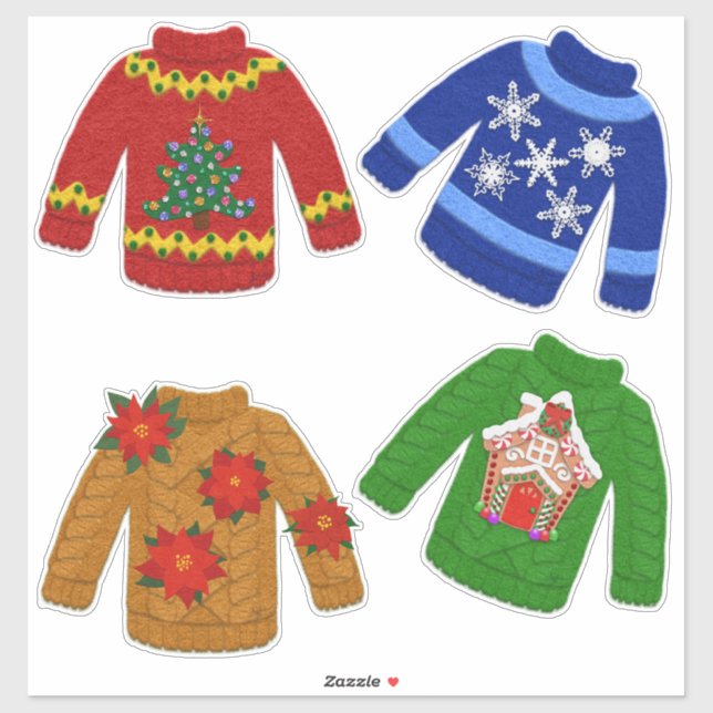 Felt Look Christmas Tacky Sweaters Cute Sticker (Sheet)