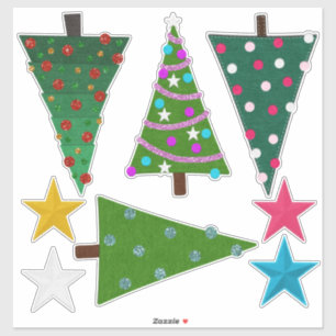 Felt Look Christmas Trees and Stars Sticker