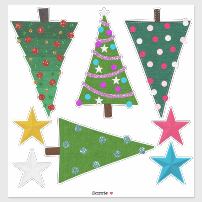 Felt Look Christmas Trees and Stars Sticker (Sheet)