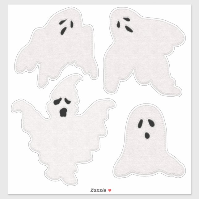 Felt Look Ghosts With Stitching Halloween Sticker (Sheet)