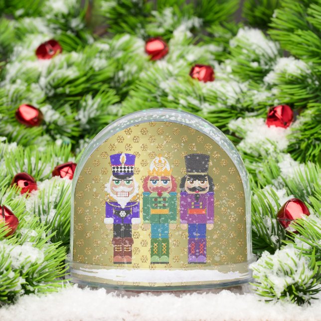 Felt Look Nutcracker Soldiers Faux Gold Glitter Snow Globe (Christmas)