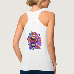 Felt Look Skull and Flowers Day of the Dead Tank Top