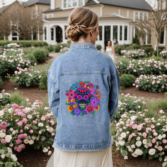 Felt Look Sugar Skull with Flowers Beautiful